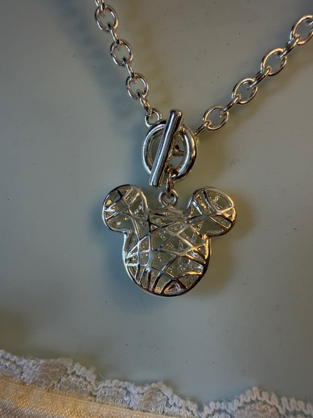 Disney Silver Mickey Head Pendant Necklace